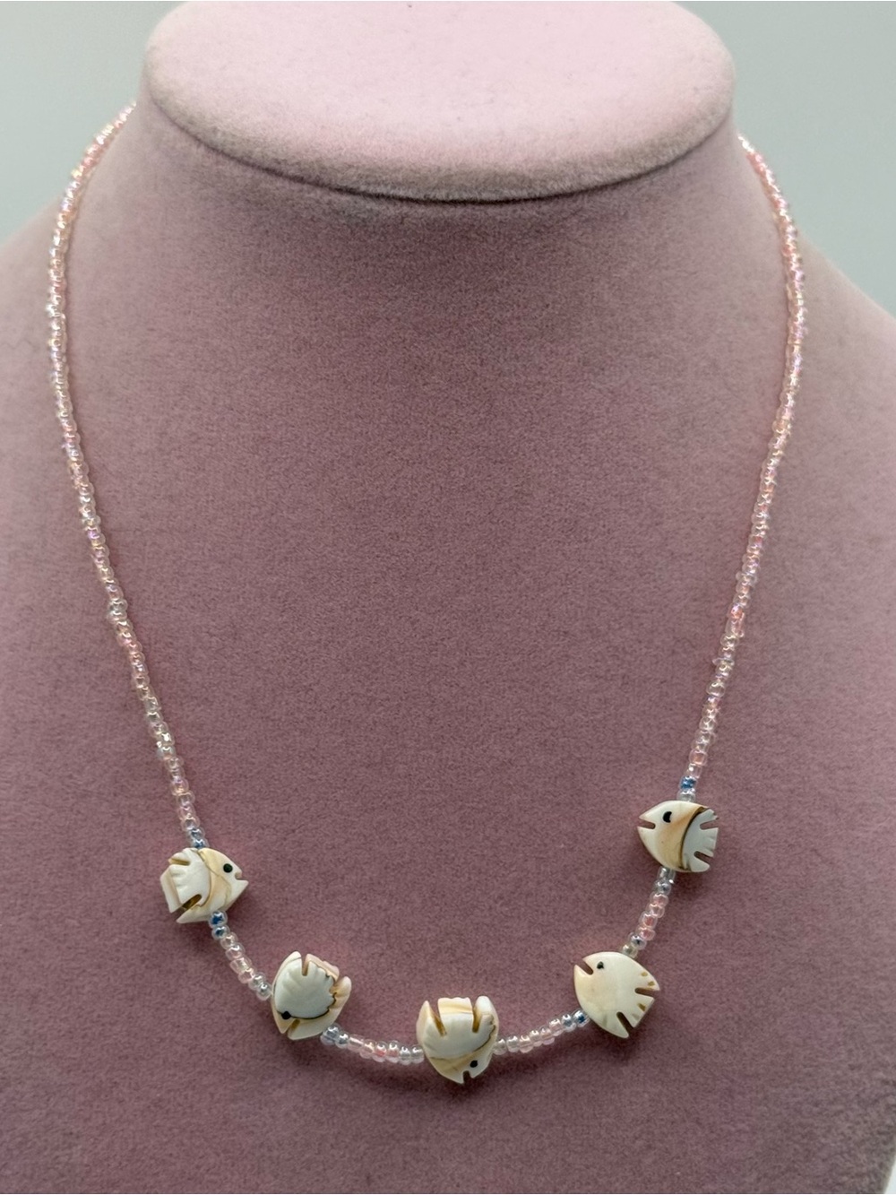 Handcrafted White carved Fish Bead Necklace - Women's Jewelry